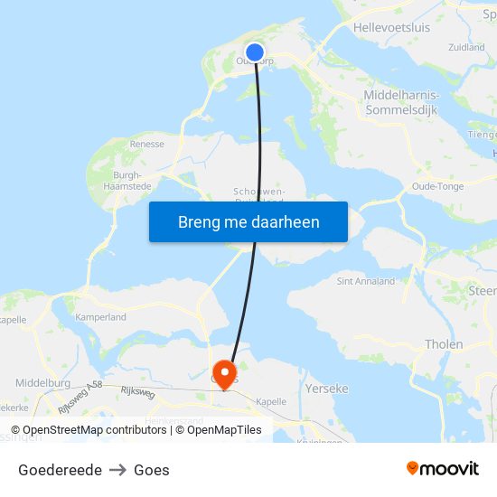 Goedereede to Goes map
