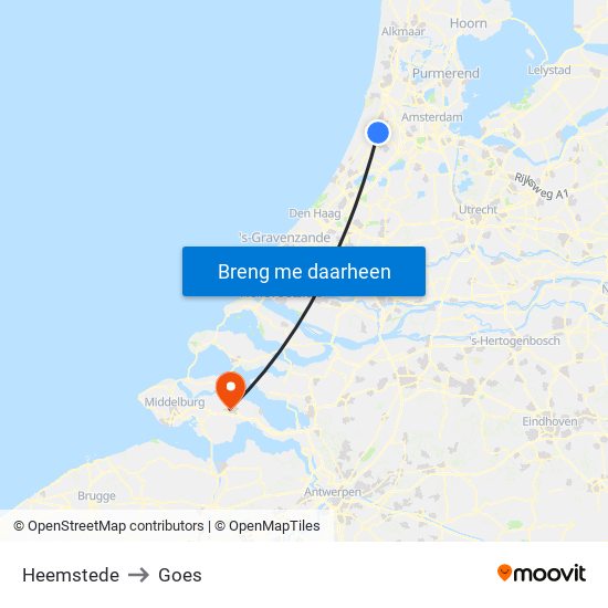 Heemstede to Goes map
