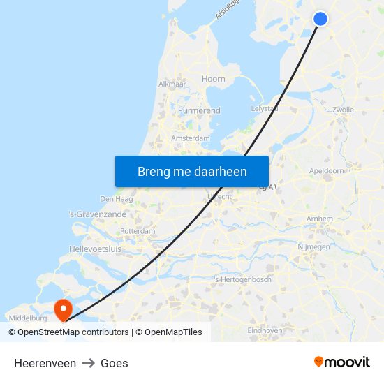 Heerenveen to Goes map