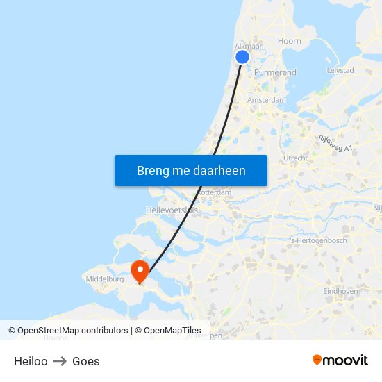 Heiloo to Goes map