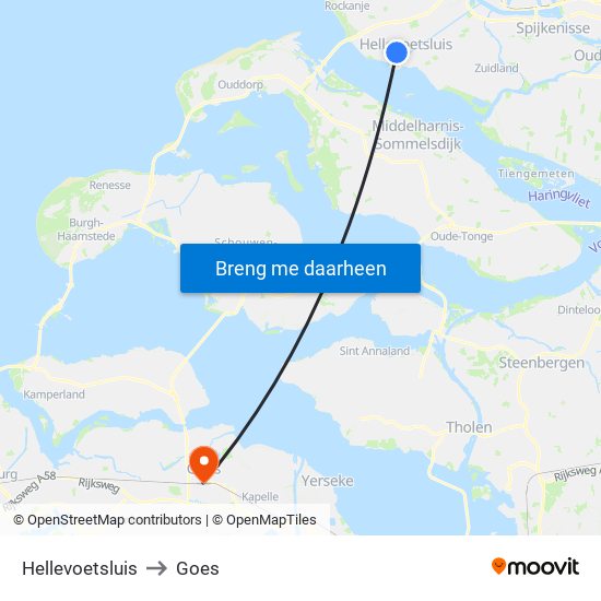 Hellevoetsluis to Goes map