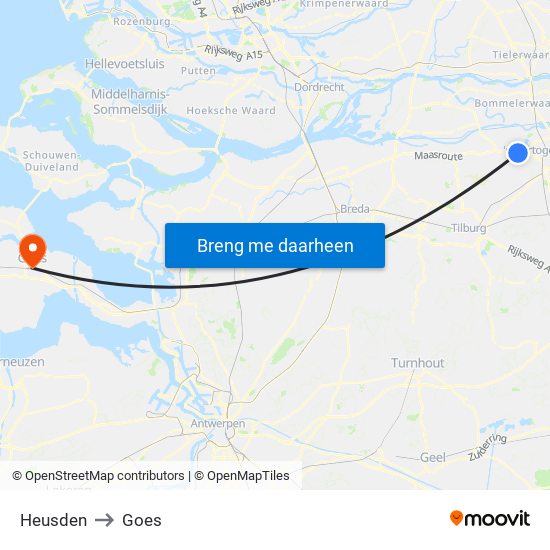 Heusden to Goes map