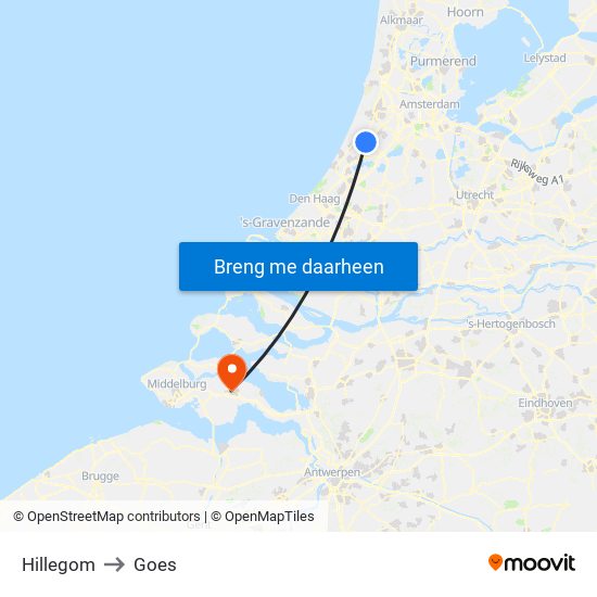 Hillegom to Goes map