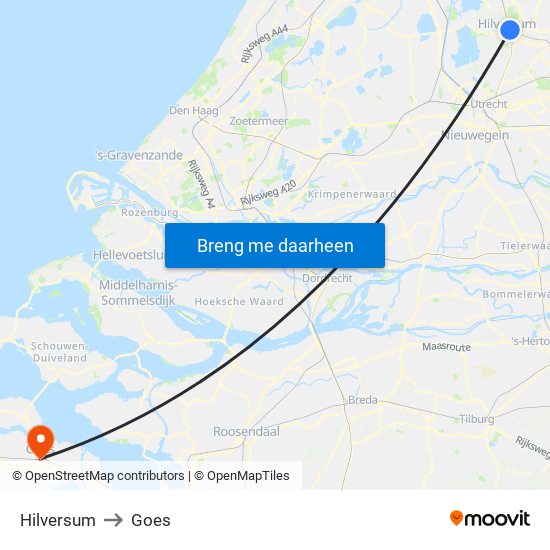 Hilversum to Goes map