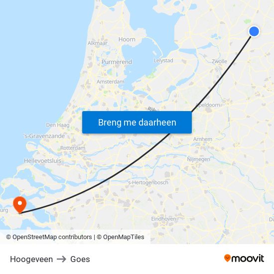 Hoogeveen to Goes map