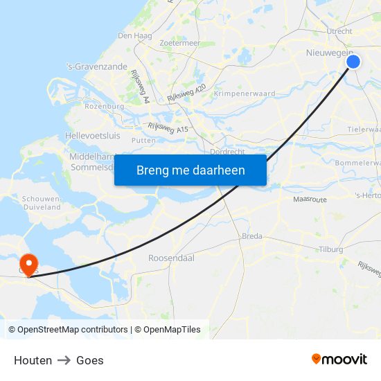 Houten to Goes map