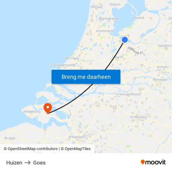 Huizen to Goes map