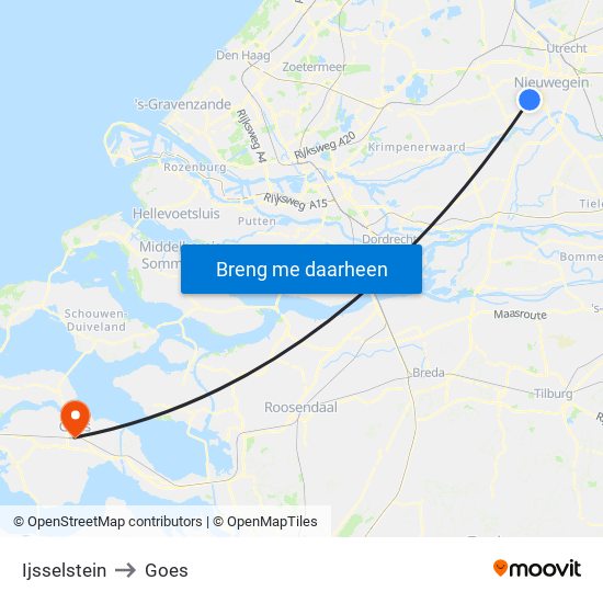 Ijsselstein to Goes map