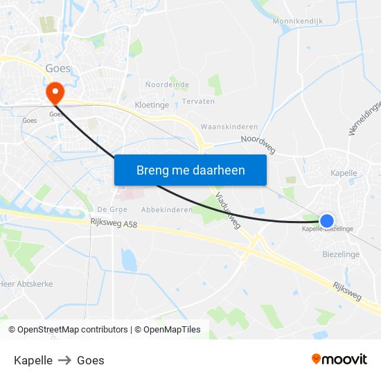 Kapelle to Goes map
