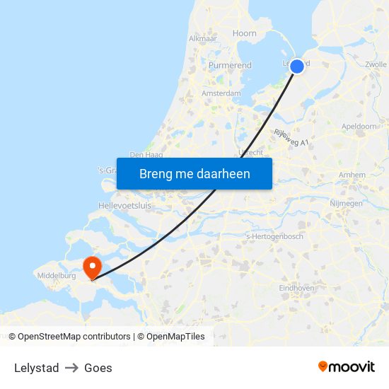 Lelystad to Goes map