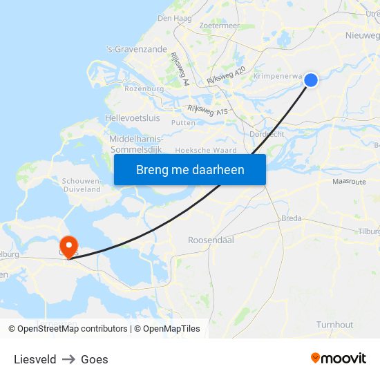 Liesveld to Goes map