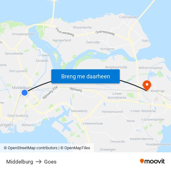 Middelburg to Goes map