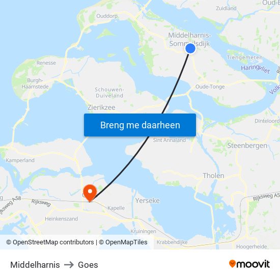 Middelharnis to Goes map