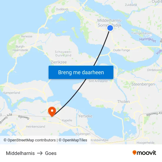 Middelharnis to Goes map