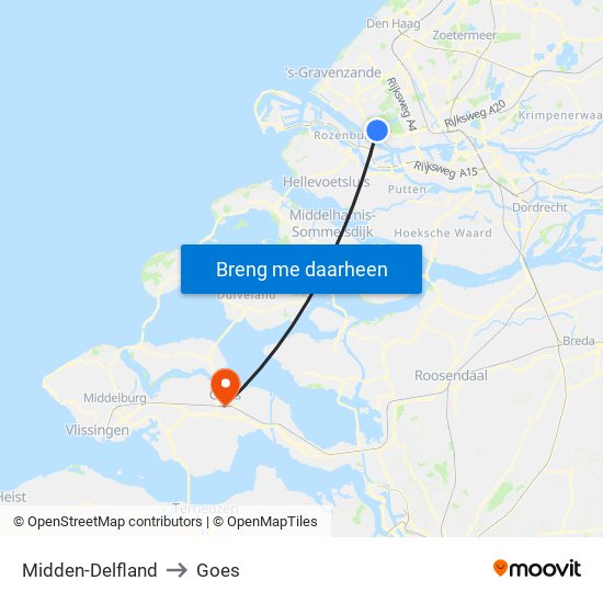 Midden-Delfland to Goes map
