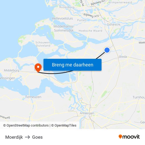 Moerdijk to Goes map