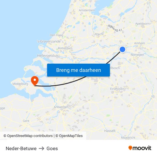 Neder-Betuwe to Goes map