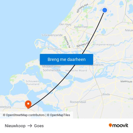 Nieuwkoop to Goes map