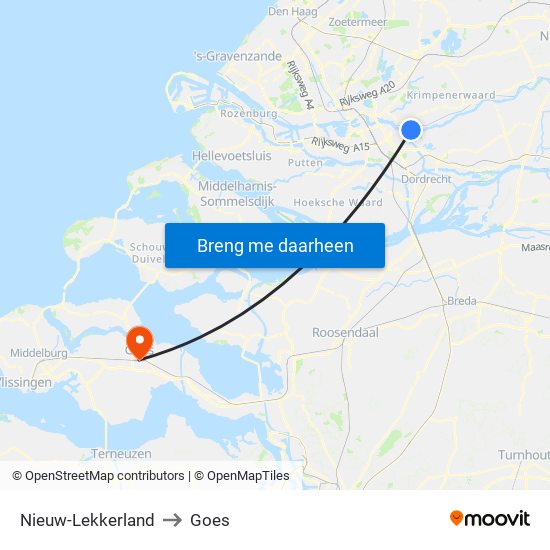 Nieuw-Lekkerland to Goes map