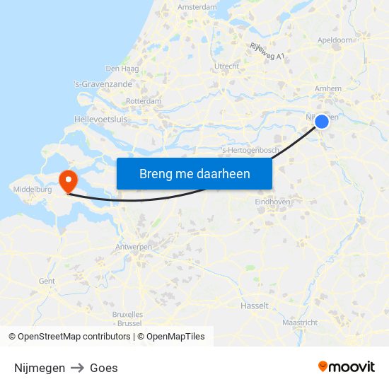 Nijmegen to Goes map