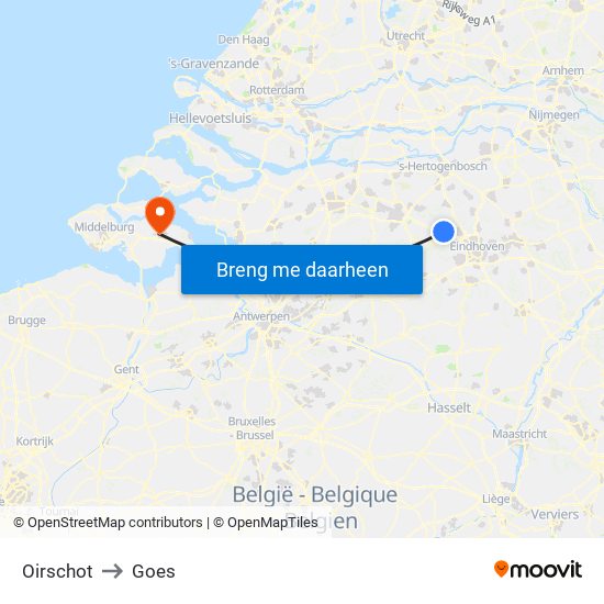 Oirschot to Goes map