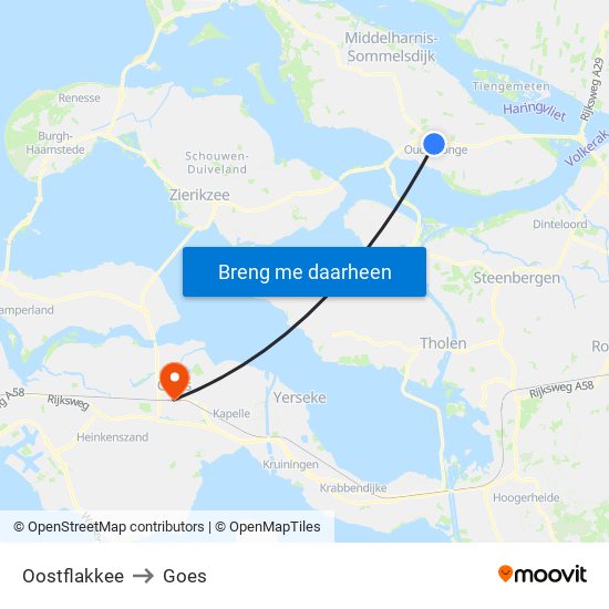 Oostflakkee to Goes map