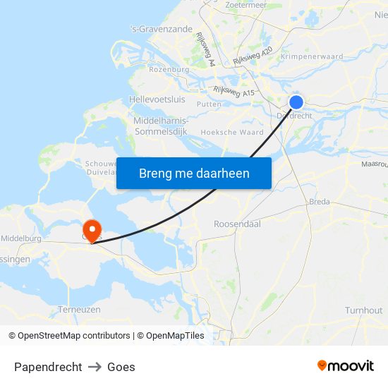 Papendrecht to Goes map