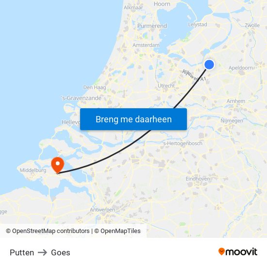 Putten to Goes map