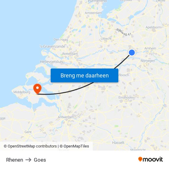 Rhenen to Goes map