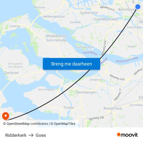 Ridderkerk to Goes map