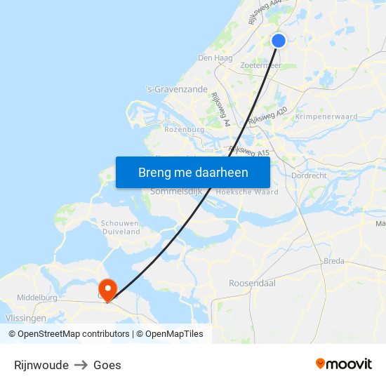 Rijnwoude to Goes map