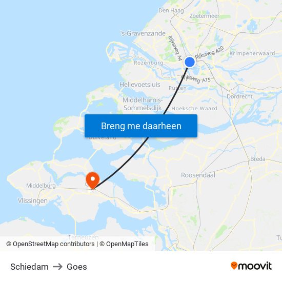 Schiedam to Goes map