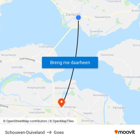Schouwen-Duiveland to Goes map