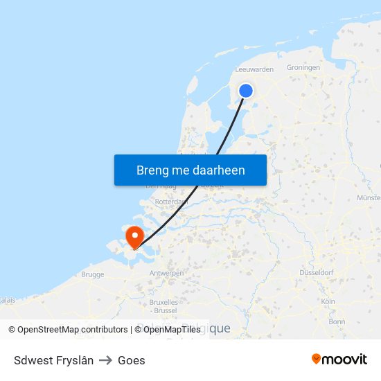 Sdwest Fryslân to Goes map