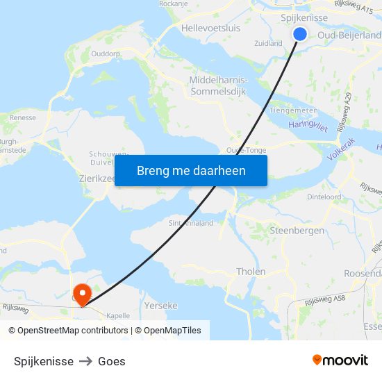 Spijkenisse to Goes map