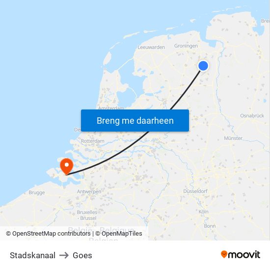 Stadskanaal to Goes map