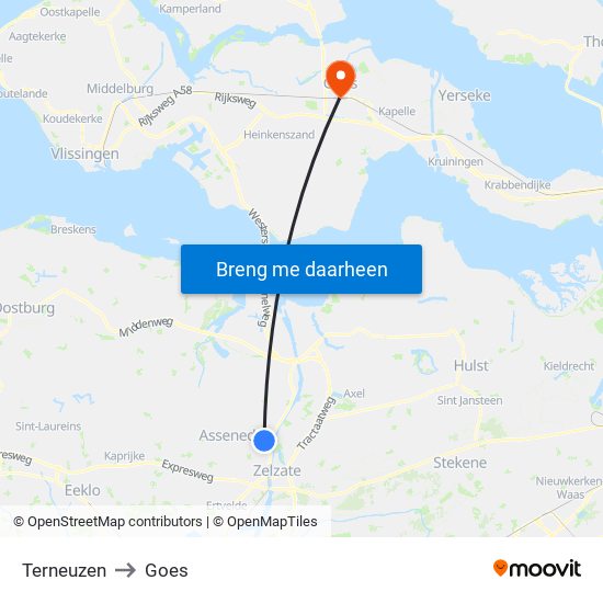 Terneuzen to Goes map