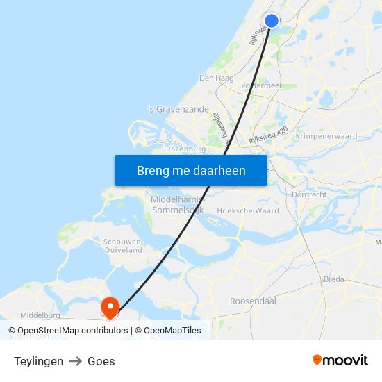 Teylingen to Goes map