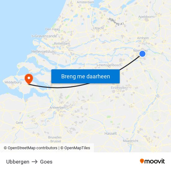 Ubbergen to Goes map