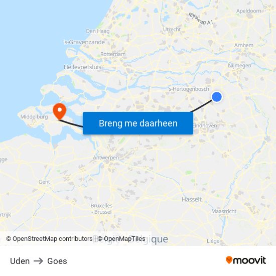Uden to Goes map