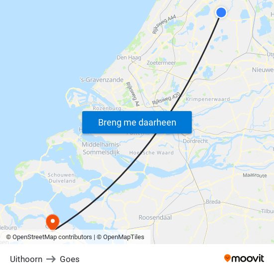 Uithoorn to Goes map