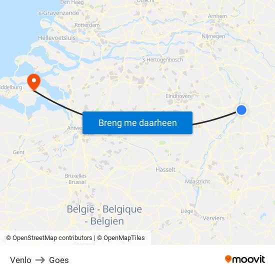 Venlo to Goes map