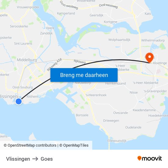 Vlissingen to Goes map