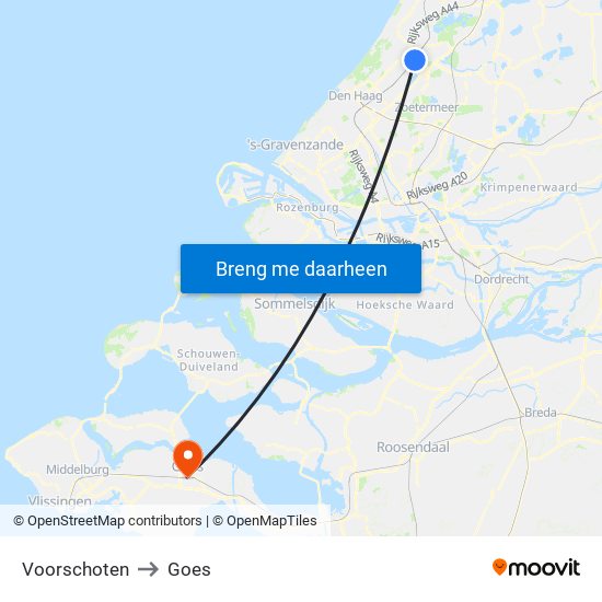 Voorschoten to Goes map