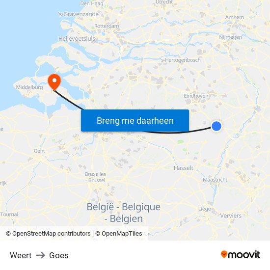 Weert to Goes map