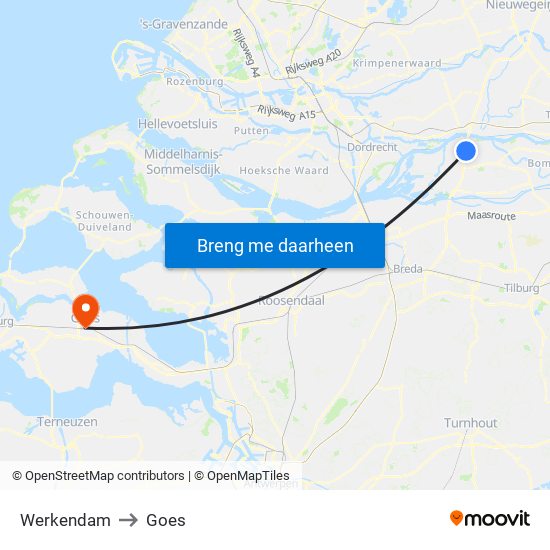 Werkendam to Goes map