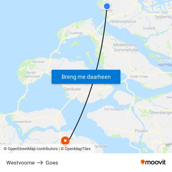 Westvoorne to Goes map