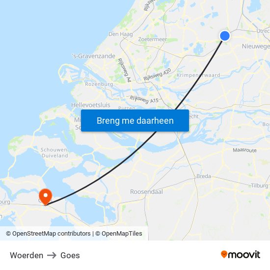Woerden to Goes map