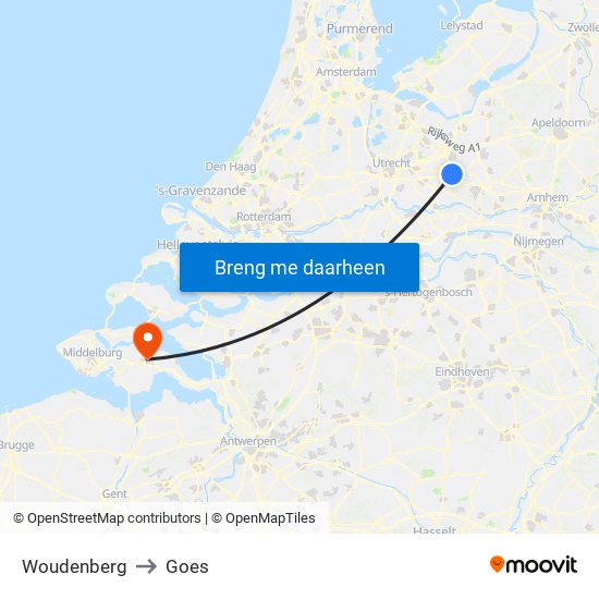 Woudenberg to Goes map