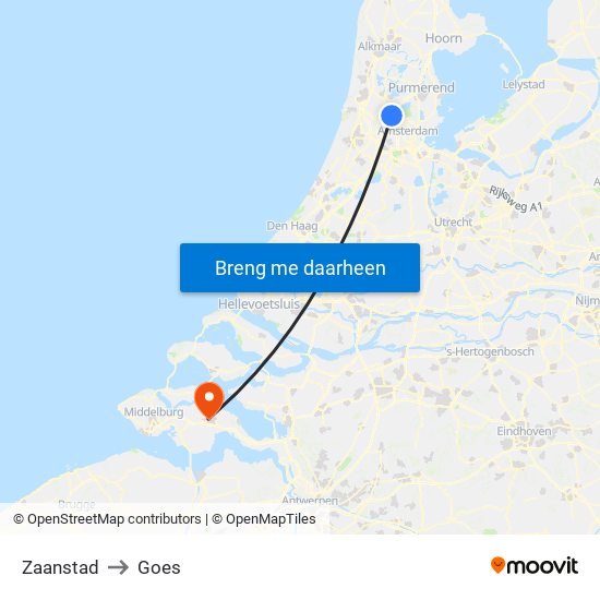 Zaanstad to Goes map